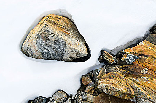 石头,雪,冰河,半岛,格陵兰东部,格陵兰