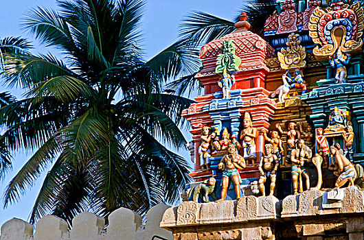 雕塑,庙宇,泰米尔纳德邦,印度,亚洲