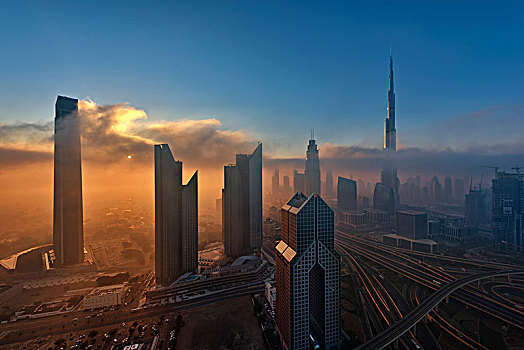 摩天大楼,迪拜,阿联酋,黄昏