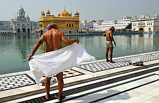 印度,仪式,锡克教徒,沐浴,神圣,水池,金庙