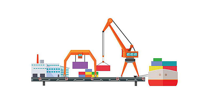 扶梯,货物,船,物流,货箱,运输,分配,局部,世界,递送,水,海洋,装卸,盒子,矢量,插画