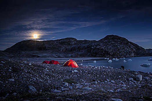 风景,帐篷,峡湾,满月,夜晚,南,格陵兰
