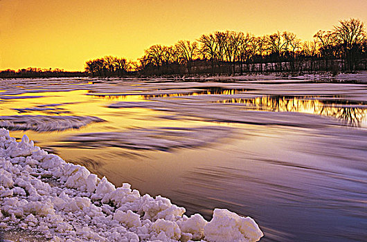 冰,移动,红河,靠近,曼尼托巴,加拿大