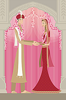 印度,新郎,新娘,传统服饰,婚礼