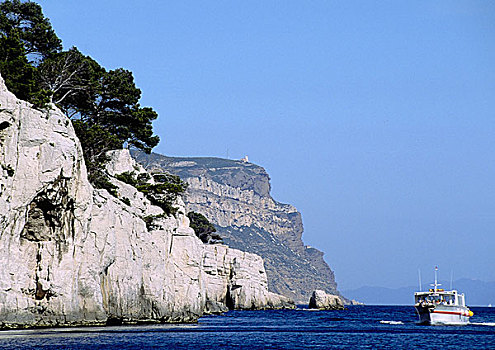 船,靠近,悬崖,法国