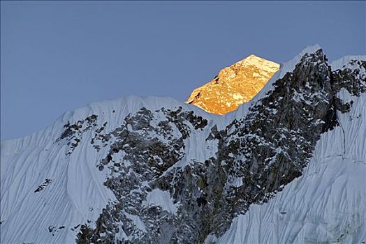 珠穆朗玛峰,顶峰,发光,晚上,亮光,后面,萨加玛塔国家公园,尼泊尔