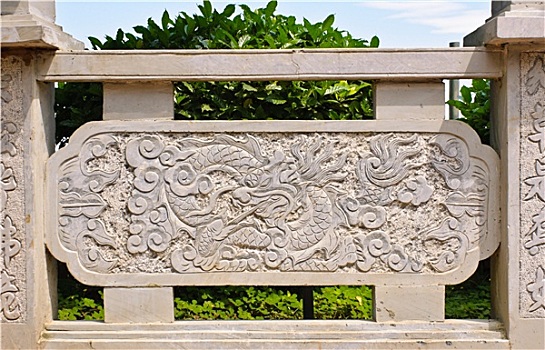 墙壁,龙,雕刻,石头,庙宇,越南