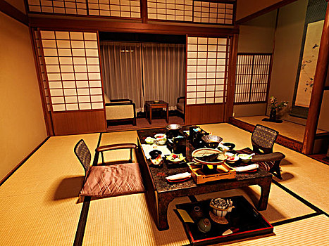 传统,日本,客房,餐饭,桌子,岐阜,亚洲