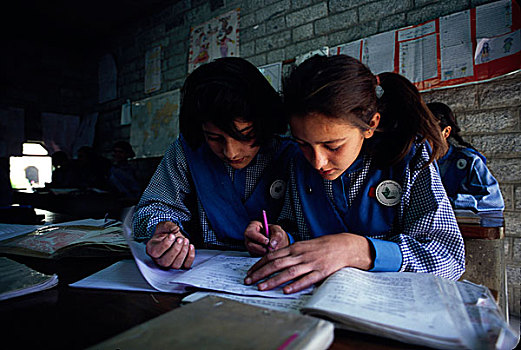 学生,教室,喜庆,学校,跑,教育,服务,乡村,北方,区域,巴基斯坦,五月,2005年