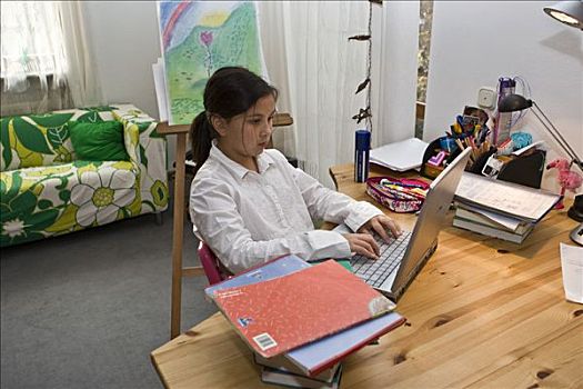 孩子,女生,工作,笔记本电脑