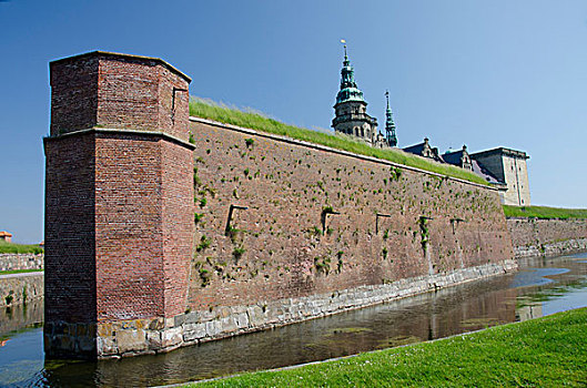 丹麦,世界遗产,正面,墙壁,城堡,护城河