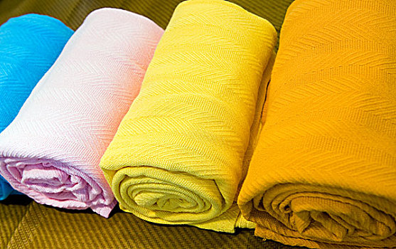 特写,彩色,浴巾,卷,堆积
