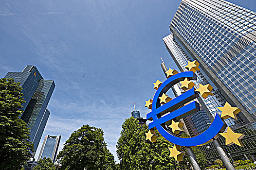 欧元符号,正面,欧洲,中央银行,法兰克福,德国
