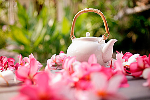 静物,茶壶,围绕,花