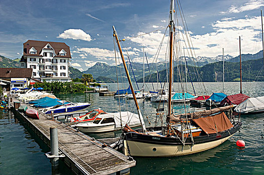 码头,琉森湖,瑞士,欧洲