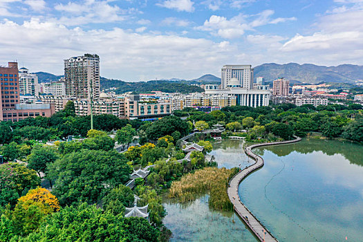 航拍福建福州左海公园