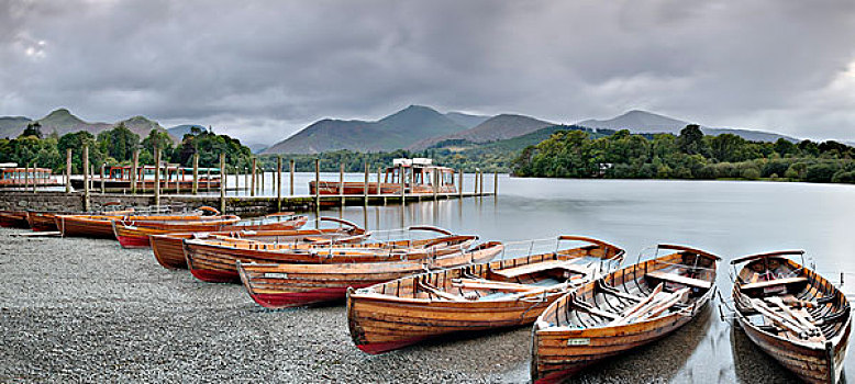 划艇,码头,水,湖区国家公园,坎布里亚,英格兰,英国,欧洲
