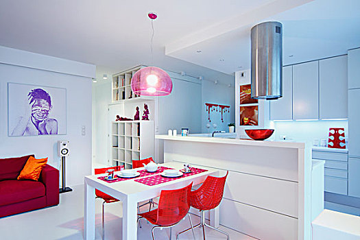 红色,壳,椅子,餐桌,白色,厨房操作台,室内