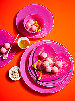 静物,粉色,盘子,糯米,饺子