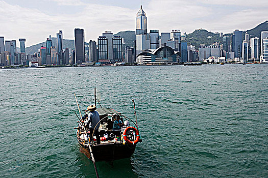 香港,天际线,渔船,港口