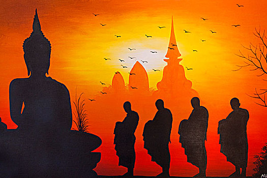 泰国,清迈,纪念品,绘画,僧侣,佛像