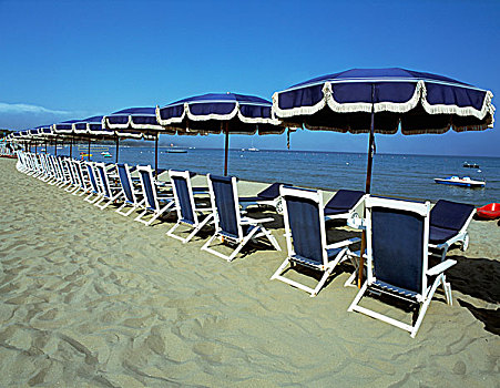 空,沙滩椅,伞,海滩
