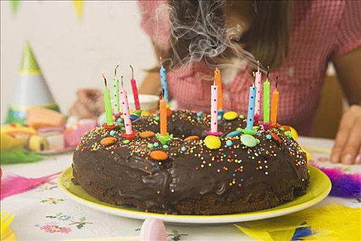 女人,吹蜡烛,生日蛋糕
