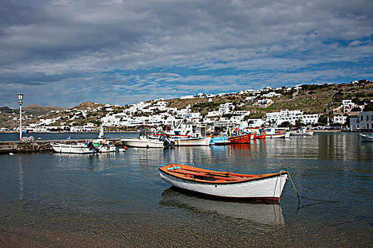 希腊,基克拉迪群岛,米克诺斯岛,港口,区域,渔船,岛屿,乡村,远景,大幅,尺寸