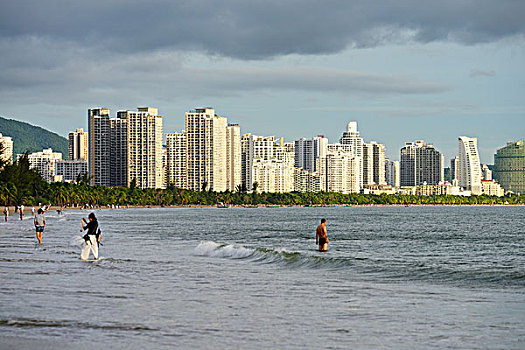 城市,建筑,海滨,沙滩,海滨浴场,三亚湾