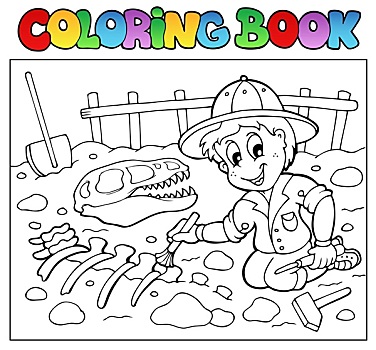 上色画册,恐龙,挖掘机