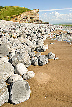 石头,海滩,悬崖,海岸,纳什,格拉摩根,文化遗产,南威尔士,威尔士,英国,欧洲