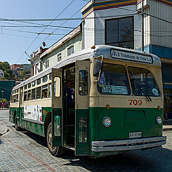 电车,巴士,街上,瓦尔帕莱索,智利