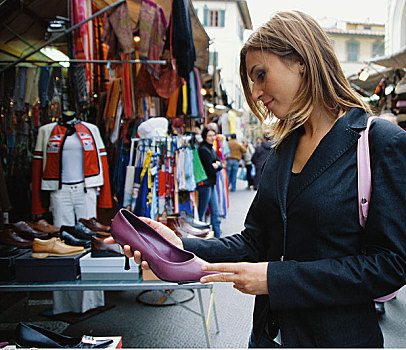 女人,看,鞋,市场