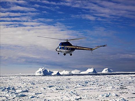 直升飞机,飞跃,冰山,海岸,富兰克林,岛屿,南极