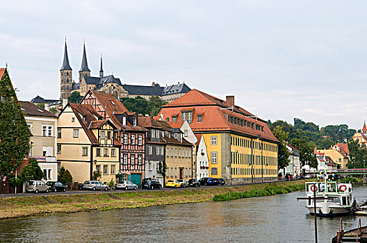 山,教堂,河,班贝格,弗兰哥尼阶,瑞士,弗兰克尼亚,巴伐利亚,德国,欧洲