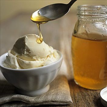 蜂蜜,上方,碗,香草冰淇淋