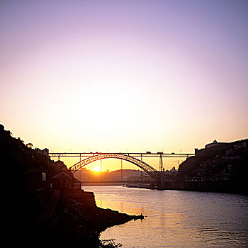 葡萄牙,桥,河,日落