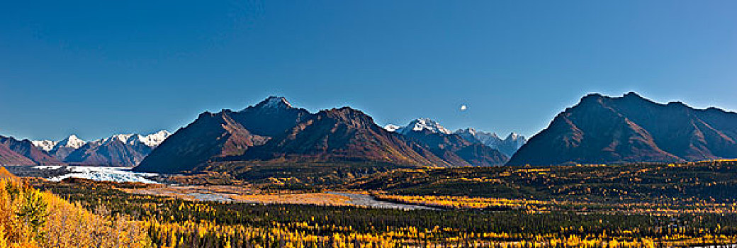 景色,马塔努损卡河,冰河,楚加奇山,阿拉斯加,秋天