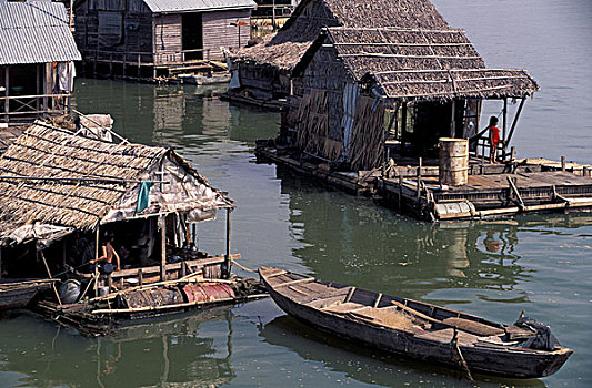 亚洲,越南,湄公河三角洲,漂浮,房子