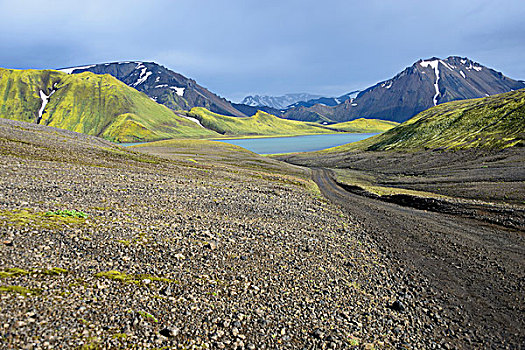湖,山,道路,靠近,兰德玛纳,冰岛,欧洲