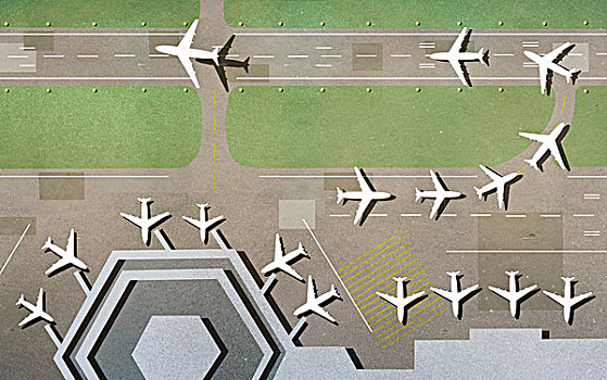 插画,飞机,飞机跑道,机场