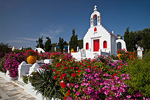 希腊,米克诺斯岛,可爱,小,小教堂,中间,岛屿