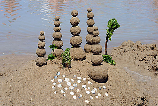 沙子,球,海滩,概念,平衡