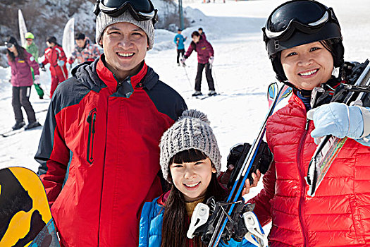 家庭,微笑,滑雪胜地