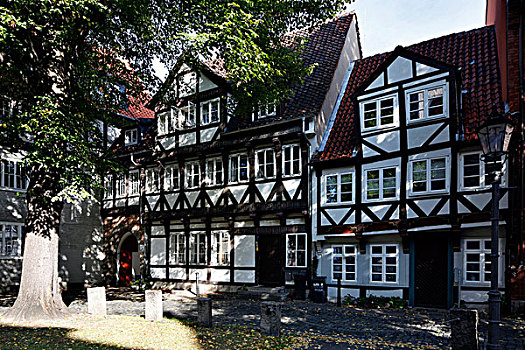 半木结构房屋,区域,老城,不伦瑞克,下萨克森,德国,欧洲