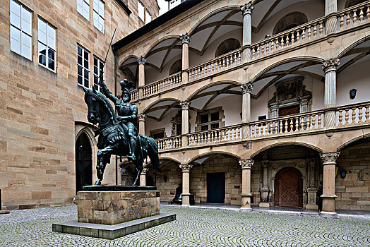 骑马雕像,内院,老,城堡,斯图加特,巴登符腾堡,德国