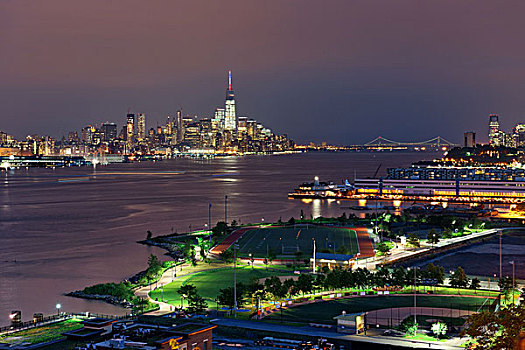 曼哈顿,市区,摩天大楼,新泽西,夜景