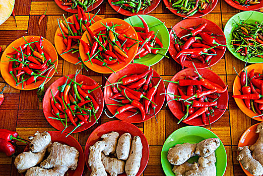 红辣椒,胡椒,生姜,市场,沙捞越,马来西亚,婆罗洲