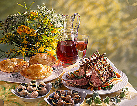 复活节菜式,扇贝,蜗牛,勃艮第大区,烤,腰子,羊羔肉