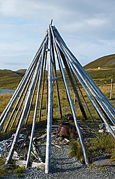 霍宁斯沃格,挪威,拉普兰人,部族,圆锥形帐篷,棍,北角,北方,地点,欧洲